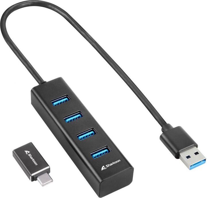 Actual product image Sharkoon HUB 4X USB 3.2 ALU BLACK (USB-C, 4 Ports)