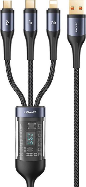 Immagine prodotto Usams US-SJ582 U83 3IN1 66W Display digitale trasparente Cavo di ricarica rapida e dati da 1,2 m USB a (1.20 m, USB 3.2 Gen 1)