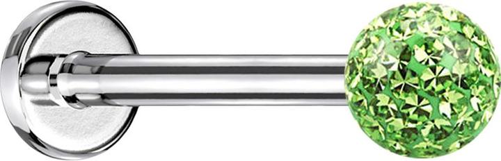 Actual product image Star Piercing Micro Labret silver with crystal ball light green and epoxy protective layer (without brass, Surgical steel 316L)
