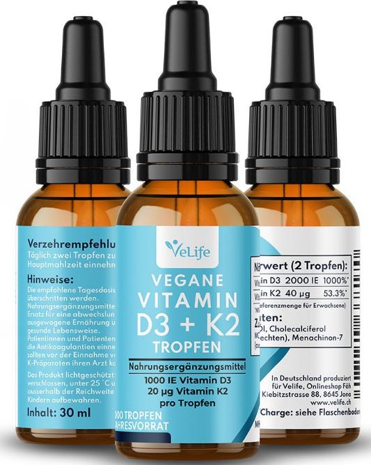 Image du produit VeLife D3 K2 vegan gouttes (1 pièce(s), Gouttes, 83 g)