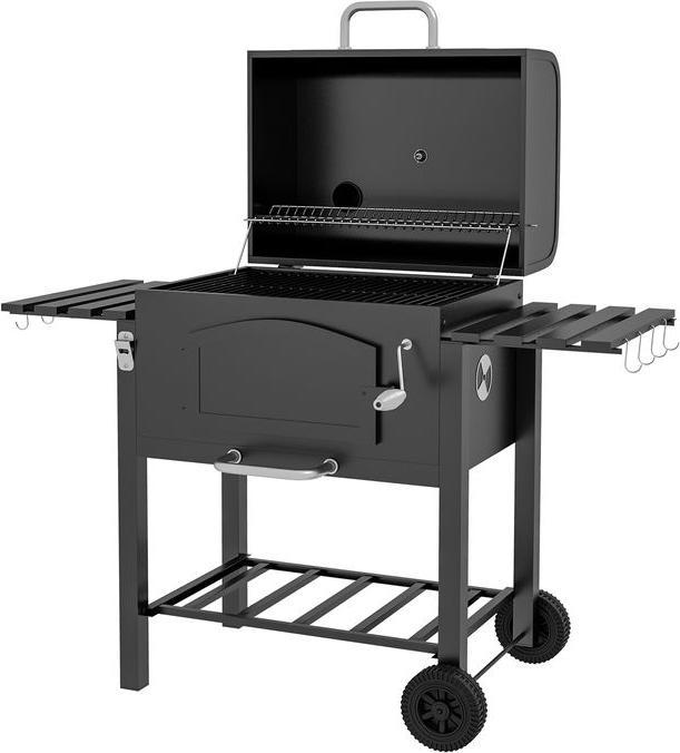 Produktbild Swisshandel24 Holzkohlegrill BBQ Gartengrill mit Deckel, Ablagen, Smoker, Warmhalteplatte, Regale, Transportrollen (54 cm)
