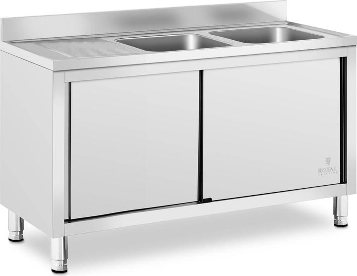 Image du produit Royal Catering Plonge inox sur meuble - 2 bacs - - Acier inoxydable - 500 x 400 x 300 mm (Éviers à poser, 30 cm, 70 cm)
