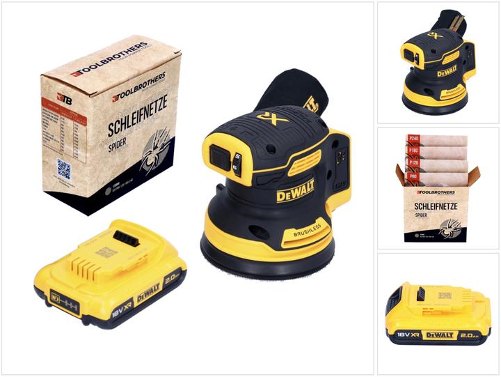 Produktbild DeWalt DCW 210 N Akku Exzenterschleifer 18 V 125 mm Brushless + 1x Akku 2,0 Ah + 1x Toolbrothers SP (Exzenterschleifer)