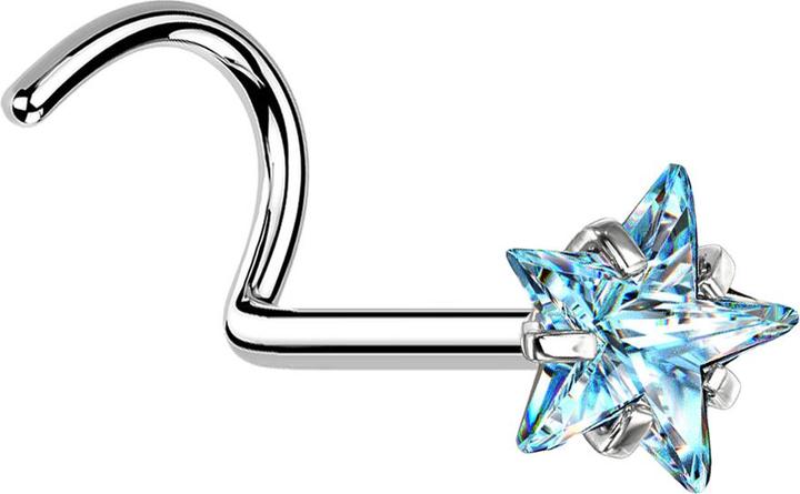 Produktbild Star Piercing Nasenstecker gebogen silber Kristallstern aqua gefasst (ohne Messing, Chirurgenstahl 316L)