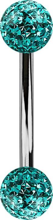 Image du produit Star Piercing Banane silber mit zwei Kristallkugeln türkis Epoxy Schutzschicht (sans laiton, Titane G23)