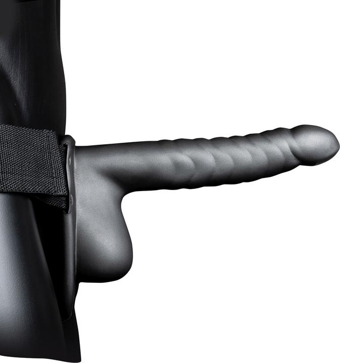Actual product image Ouch! Ribbed Hollow Strap-on with Balls - 8" / 21 cm
