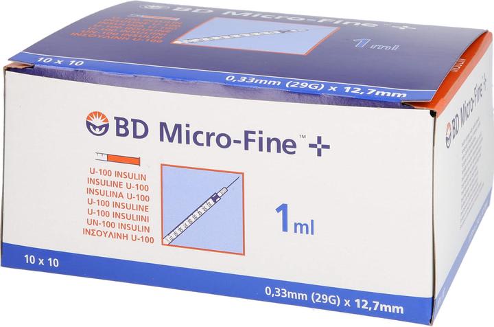 Image du produit BD + U100 seringues à insuline 12.7 x 0.33 mm (Seringue d'insuline)