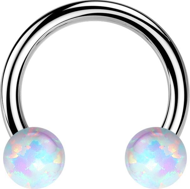 Star Piercing Micro Threadless Circular Barbell silber mit zwei Opale weiss (Titan G23, ohne Messing)