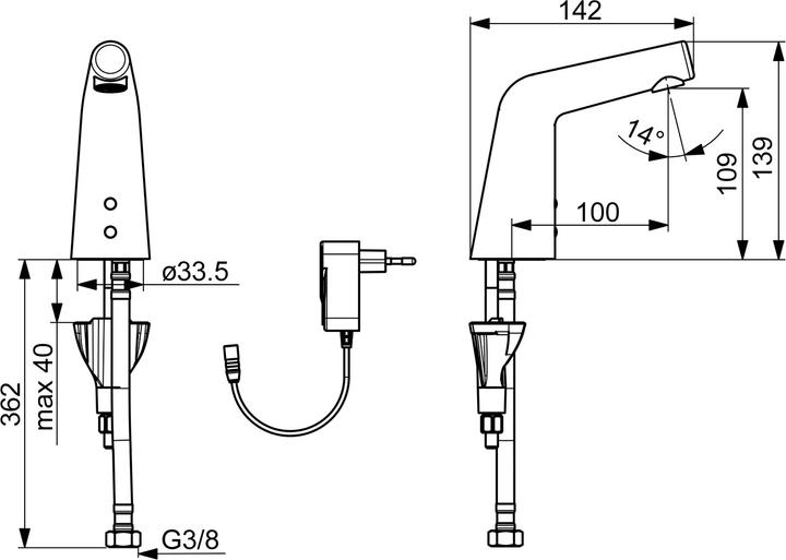 Actual product image Hansa Hansadesigno Style basin mixer, touch-free, cold or mixed water, Bluetooth, projection 100 mm