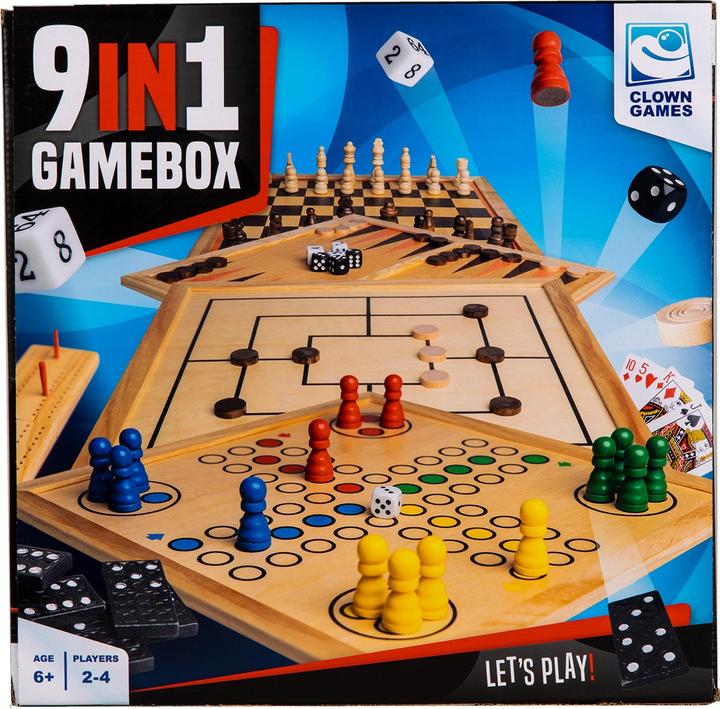 Actual product image Clown games 9-In-1 Game Wood (German, Italian, French, English, Dutch, Spanish)