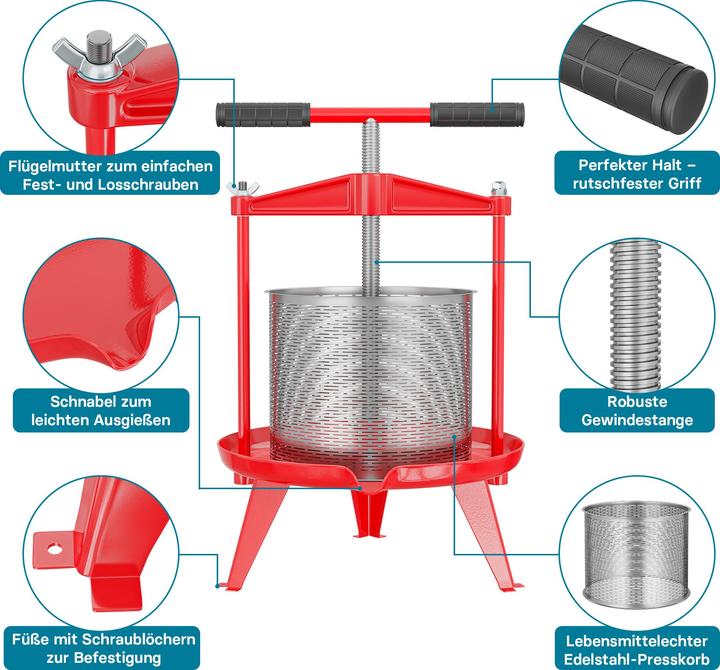 Actual product image Wiltec Spindle press stainless steel 14 L Fruit press Berry press Cider press Fruit mill (EU plug)