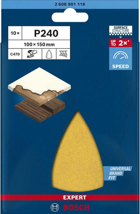 Actual product image Bosch Professional Zubehör Expert C470 Sandpaper with 7 holes for multi-sander, 100 x 150 mm, G 240, 10 pcs. (240)