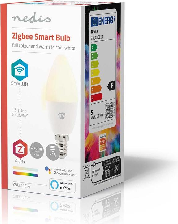 Produktbild Nedis SmartLife Vollfärbige LED-Lampe | Zigbee 3.0 | E14 | 470 lm | 4.9 W | RGB / Warm bis kühlen we (E14, 4.90 W, 470 lm, 1 x, F)