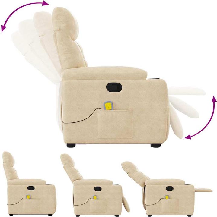 VidaXL Massagesessel mit Aufstehhilfe Creme Mikrofasergewebe Relaxsessel