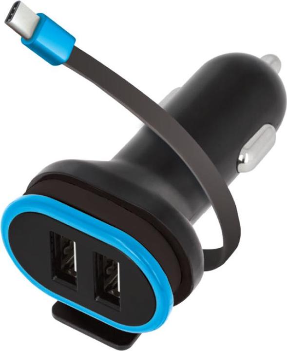 Actual product image Forever CC-02 car charger 2x USB 3A black with USB-C cable 0,2 m