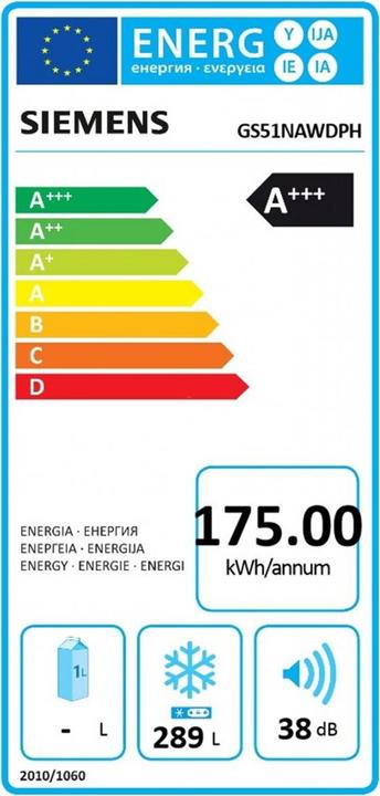 Energy Label Siemens GS51NAWDPH (Stand-alone, 290 l)