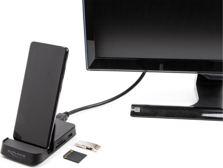 Produktbild Delock Smartphone Dockingstation 4K mit integrierter Halterung (USB-C, 4 Ports)