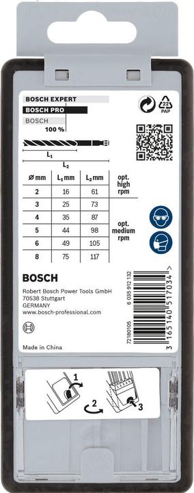Produktbild Bosch Professional Zubehör PRO Wood HSS Holzspiralbohrer-Set. 7-tlg. (2 mm, 3 mm, 4 mm, 5 mm, 6 mm, 8 mm)