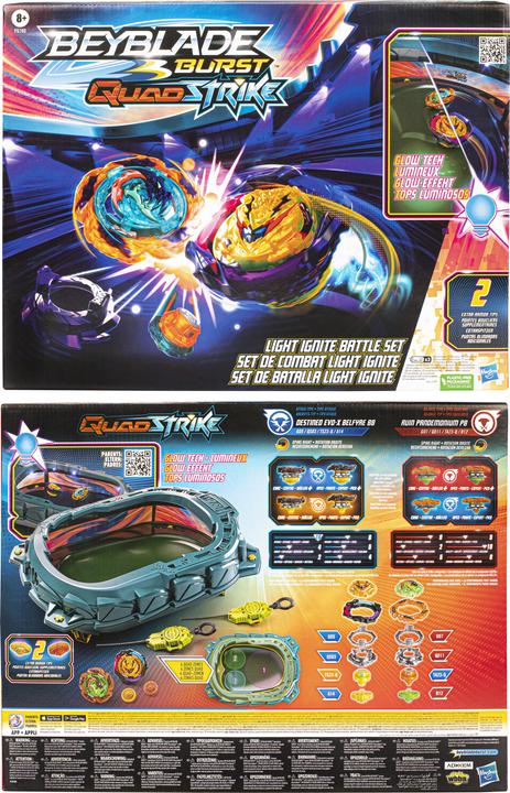 Productafbeelding Hasbro Beyblade Burst QuadStrike Light Ignite Beyblade Stadion Strijdset (Duits, Frans, Italiaans, Engels, Nederlands, Zweeds, Noors, Pools)