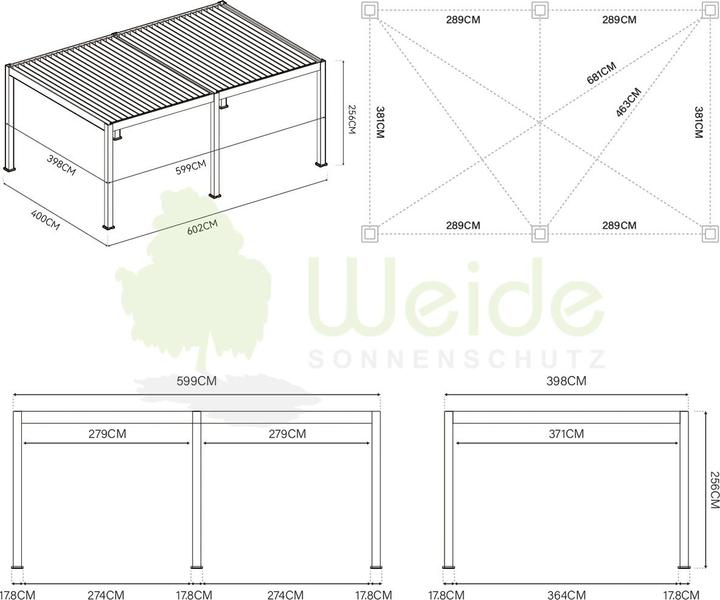 Actual product image Weide Electric pergola 4x6m anthracite with LED (600 cm, 400 cm)