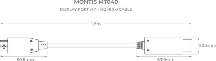 Produktbild Montiss Montis Kabel DisplayPort v1.4 – HDMI v2.0 MT040 1 8 m Schwarz Silber (1.80 m, DisplayPort)