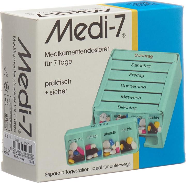 Produktbild Sahag Medi-7 Medikamentendosierer 7 Tage 4 Fächer Pro Tag türkis deutsch