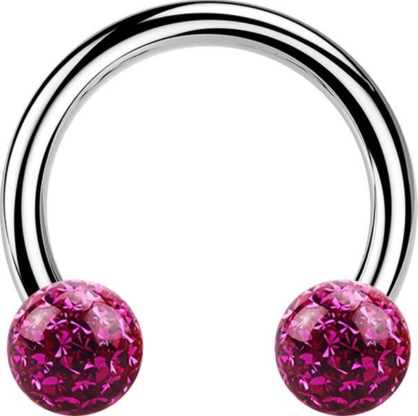 Star Piercing Micro Circular Barbell silber mit zwei Kristall Kugeln fuchsia Epoxy Schutzschicht (Chirurgenstahl 316L, ohne Messing)
