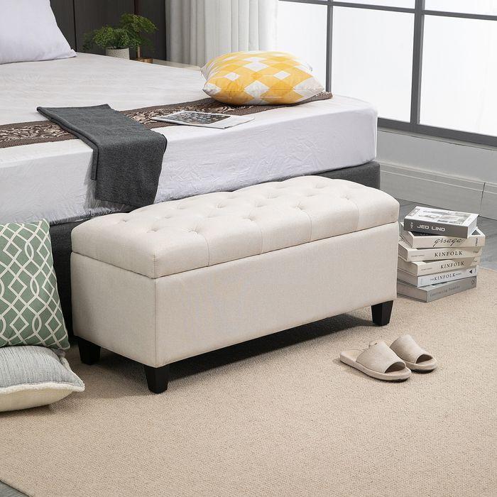 Produktbild Swisshandel24 Sitzbank Polsterbank mit Stauraum Truhenbank Flur Schlafzimmer Wohnzimmer leinenartiges Polyester Gu (100 cm)