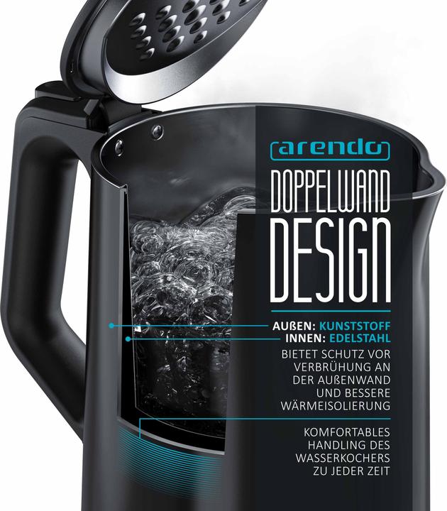 Produktbild Arendo Wasserkocher 1,5 l, 2200 W, Edelstahl, Display, Warmhaltefunktion, Temperatureinstellung 40° - 100° (1.50 l)