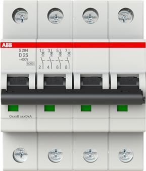 Immagine prodotto ABB S204-D25 Interruttore automatico D-Char., 6 kA, 25 A, 4P