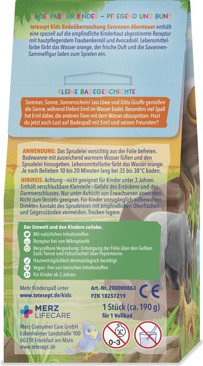 Valeurs nutritives et ingrédients Tetesept Kids Badeüberraschung Savannen Abenteuer (Bain moussant)