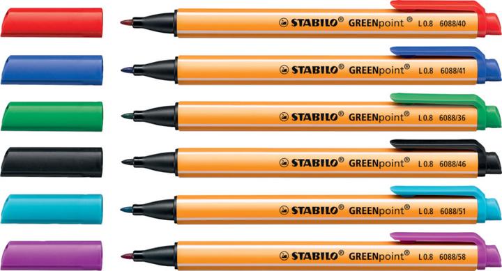 Produktbild STABILO GREENpoint umweltfreundlicher Filzschreiber (Rot, Schwarz, Grün, Blau, 4 x)