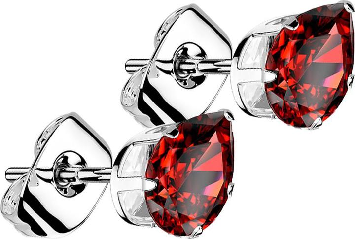 Actual product image Star Piercing Stud earrings silver with drop crystal red (Surgical steel 316L, without brass)