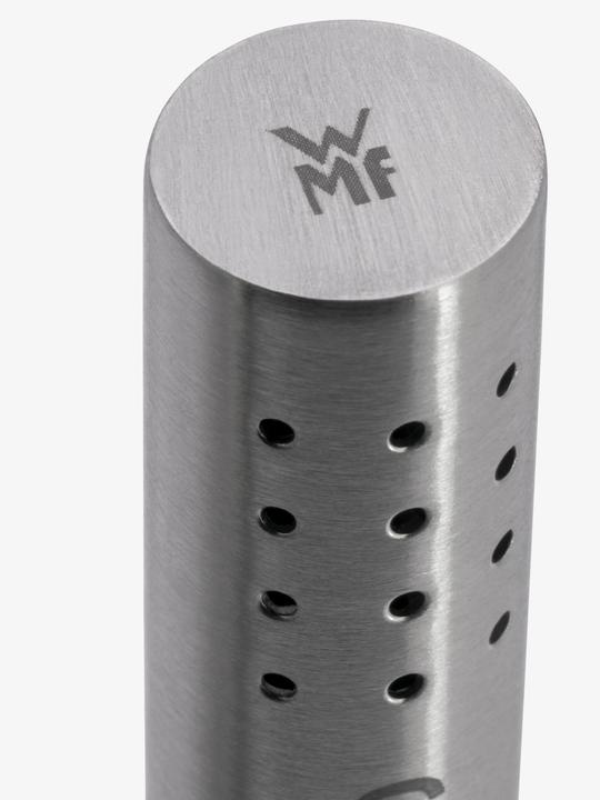 Actual product image WMF Salt shaker and pepper shaker set 3-piece Cromargan stainless steel matt finish with wooden stand (Salt, Pepper)