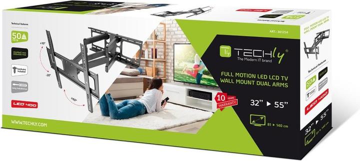 Immagine prodotto Techly Supporto a parete per TV LCD 81-139cm 32-55pollici nero inclinabile 5-12gradi VESA 600x400 carico b (Muro, 55", 50 kg)
