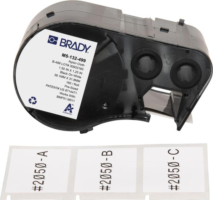 Immagine prodotto Brady M5-132-499, tessuto di nylon, nero su bianco, 38,10 x 31,75 mm, permanente (160 E.)