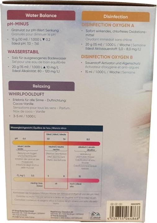 Nutritional values and ingredients Planet Spa Whirlpool care set chlorine-free + fragrance (2300 g, 50 ml)