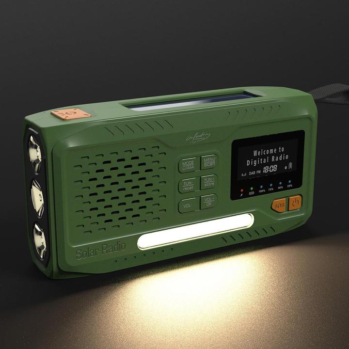 Produktbild Infactory Mobiles DAB+-Kurbelradio mit EWF, Solarpanel, LED und USB-Netzteil (DAB+, UKW, Bluetooth)