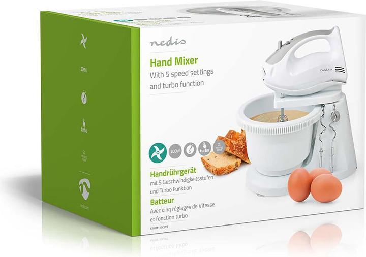Image du produit Nedis Mixeur à main 200 W 5 vitesses Fonction turbo Turning Bowl / 2 crochets pétrisseurs / 2 fouets (200 W)