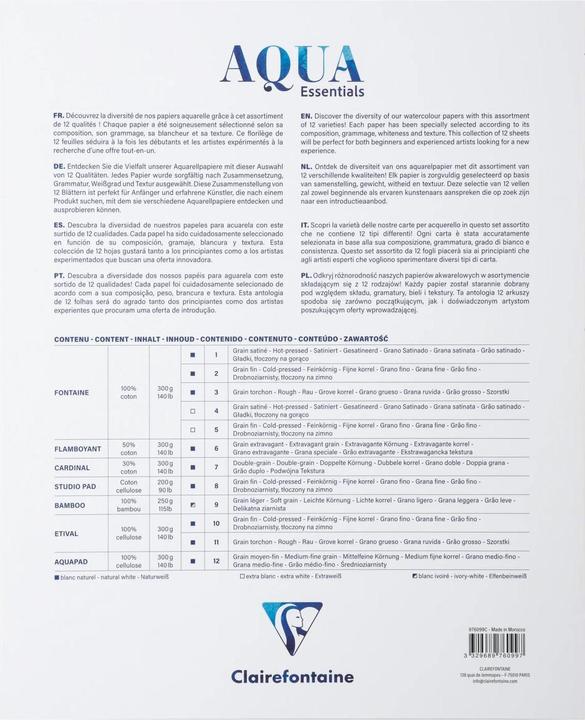 Image du produit Clairefontaine Bloc assorti 12 Papi ers Aquarelle 24x30 (300 g/m², 12 x)