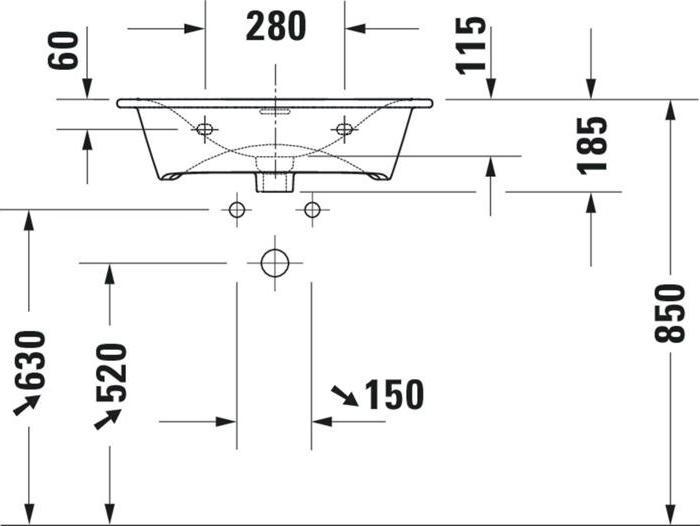 Produktbild Duravit Waschtisch VIU 630x490mm m ÜL m HLB o Hahnloch weiss WG (490 mm, 630 mm)