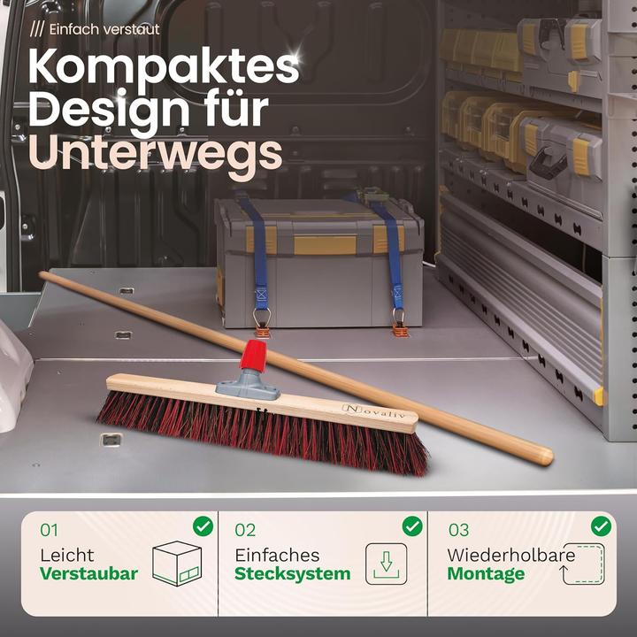 Actual product image Novaliv 2 x Besen mit Holzstiel 60 cm I Arenga-Elaston Kehrbesen Gartenbesen I Industriebesen Strassenbesen (2 pcs.)