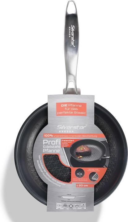 Produktbild Silverstar Edelstahlpfanne 20 cm mit Antihaftbeschichtung für Induktion und Backofen (20 cm, Bratpfanne, Edelstahl)