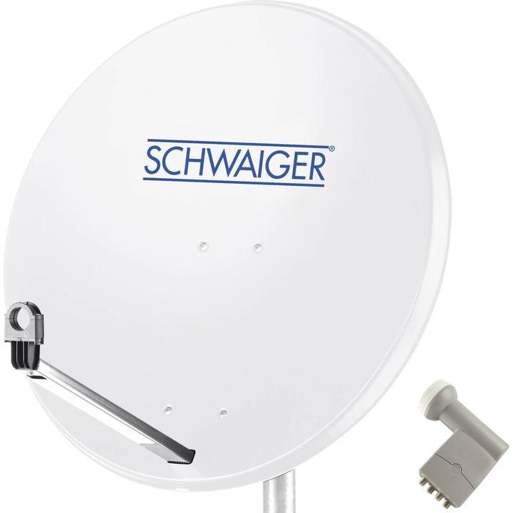 Schwaiger SAT Anlage 80 cm 4 Teilnehmer Quad-LNB (mit Switch) Hellgrau (Parabolantenne, DVB-S / -S2)
