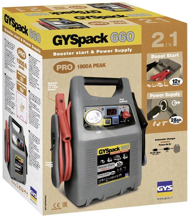 Actual product image GYS Quick start system Gyspack 660 027862 Starting aid current (12 V)=640 A Working (1900 A, 28000 mAh)