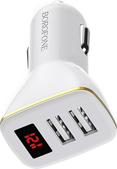 Image du produit Borofone - 2x Chargeur de voiture USB avec indicateur LED, blanc