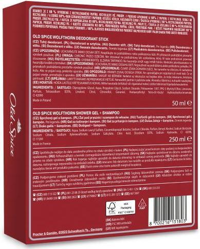 Nährwerte und Zutaten Old Spice Set Wolfthorn (Stick, 250 ml)