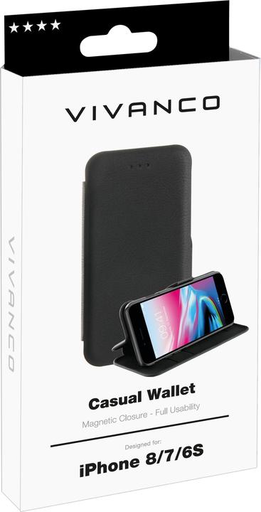 Produktbild Vivanco Buchklapptasche CASUAL fuer iPhone 8+/7+/6S+, mit Kartenfach und Standfunktion, schwarz (Apple iPhone 8, Apple iPhone 7, Apple iPhone 6s)