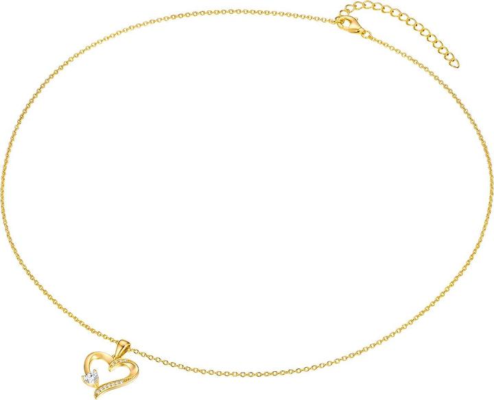 Immagine prodotto Rafaela Donata Catena da donna con cuore in argento sterling e zirconi in oro giallo 40,0 cm di base + 5,0 cm di (Argento, 40 - 45 cm)