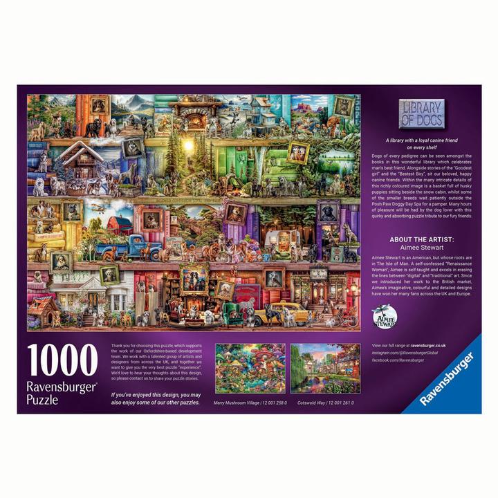 Actual product image Ravensburger Puzzle 1000 dogs in the library (1000 pieces)